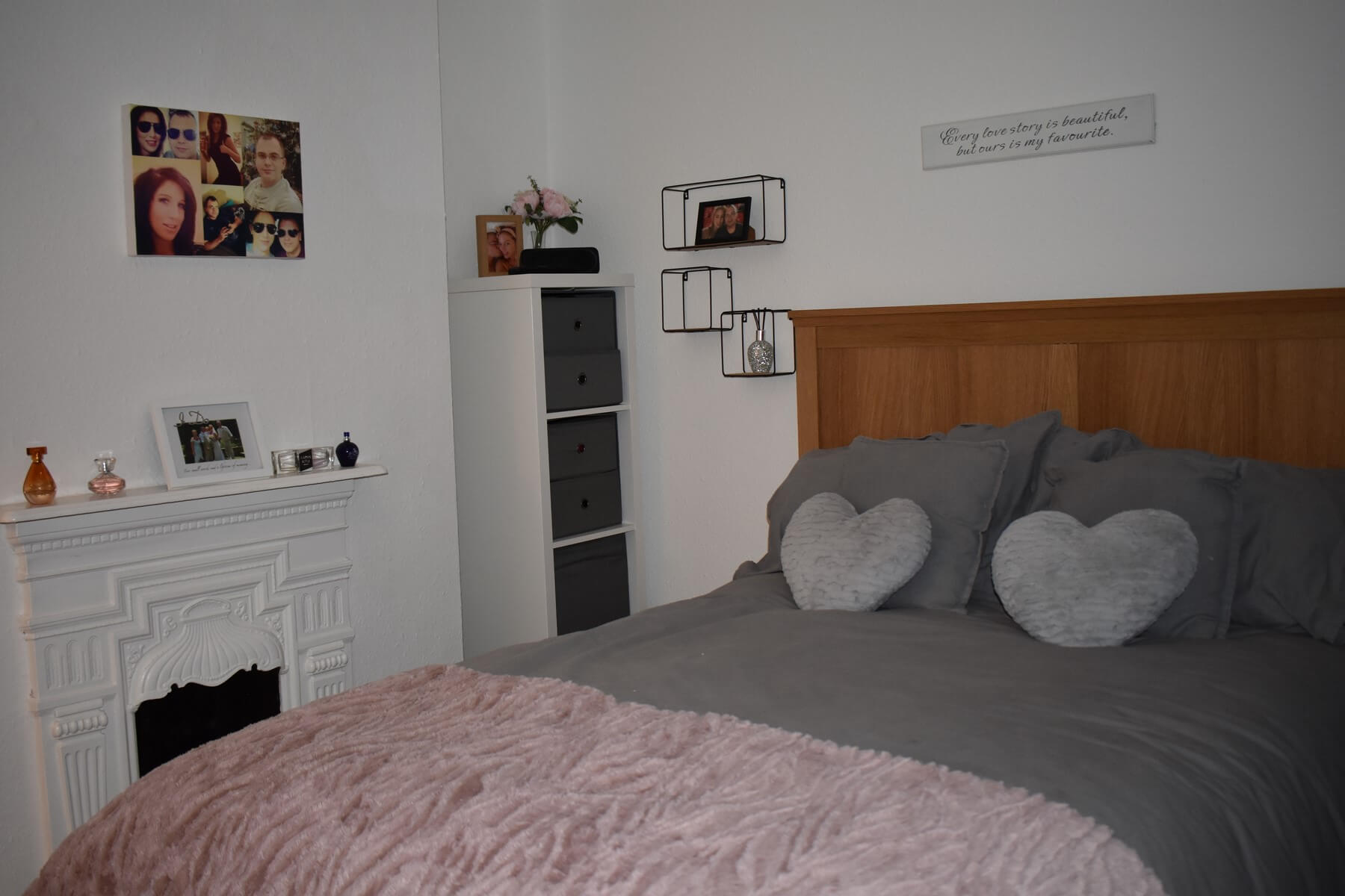 pink and grey bedroom decor